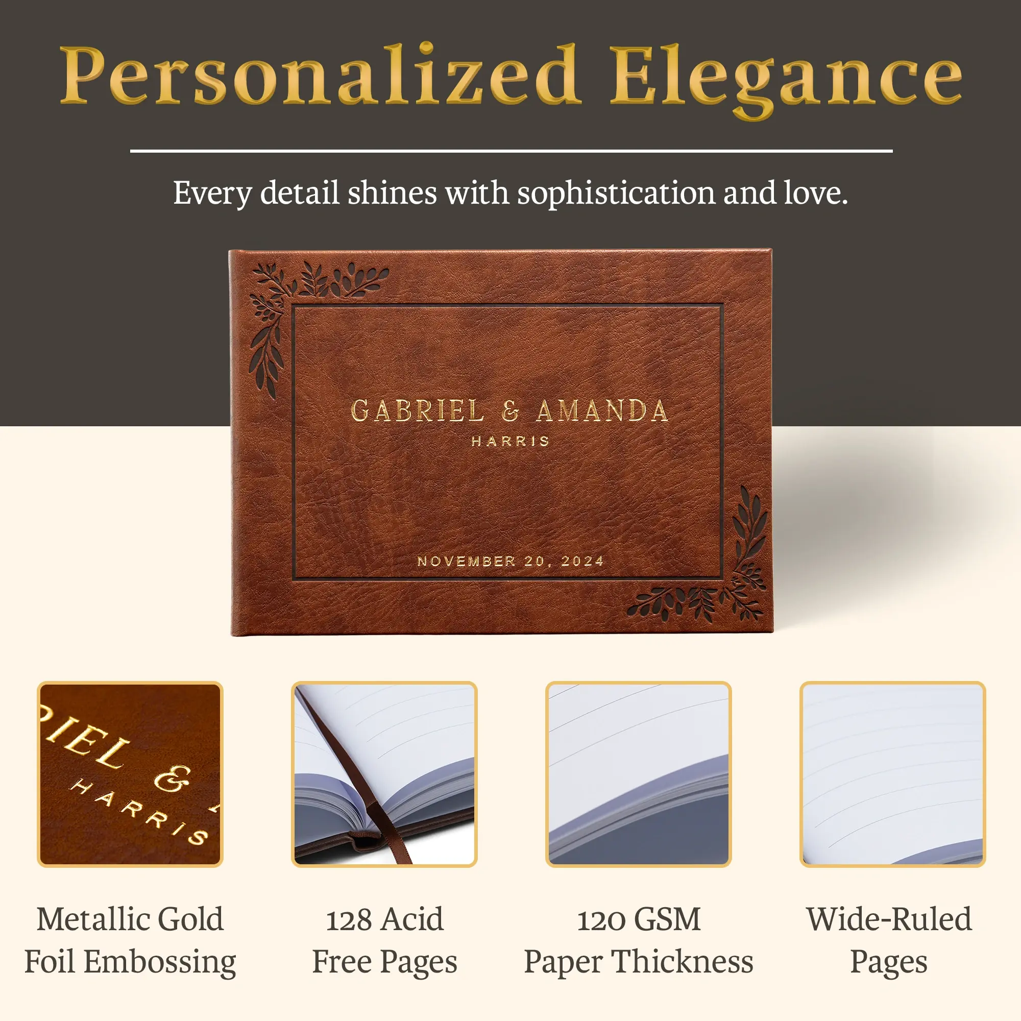 Custom Wedding Guestbook - Brown